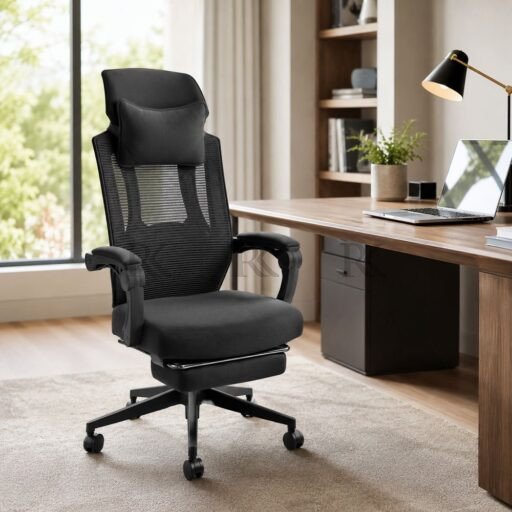 RK-Q57 High Back Mesh Ergonomic Executive Recliner Chair with Footrest & Headrest Pillow - Image 3