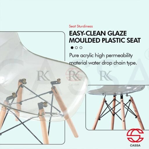 RK-DC204Cassa Eames Glass Transparent Dining/Study Chair with Wood Leg (Kerusi Gelas/Lutsinar) - Image 5