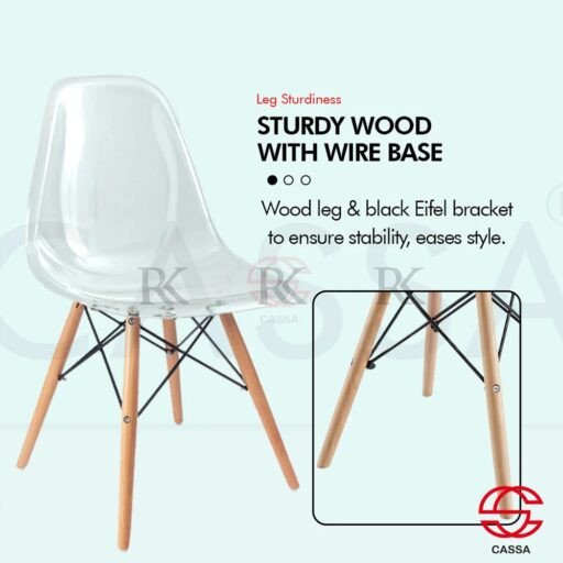 RK-DC204Cassa Eames Glass Transparent Dining/Study Chair with Wood Leg (Kerusi Gelas/Lutsinar) - Image 7