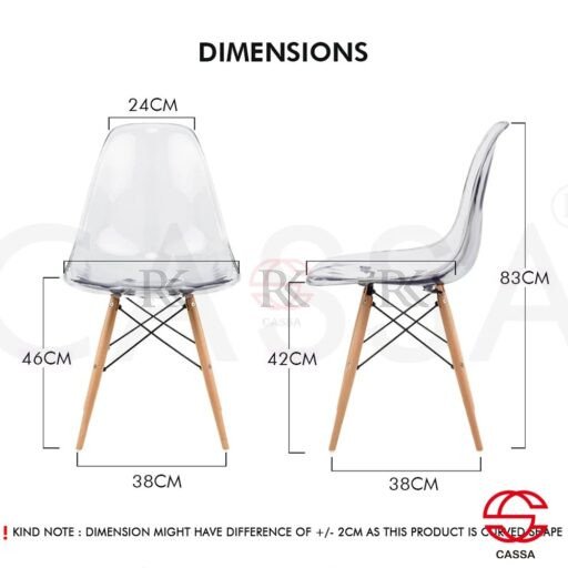 RK-DC204Cassa Eames Glass Transparent Dining/Study Chair with Wood Leg (Kerusi Gelas/Lutsinar) - Image 6